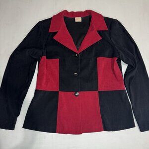 Vintage 90s Color Block Red Suede Blazer Jacket Women’s M Patchwork Helene Blake